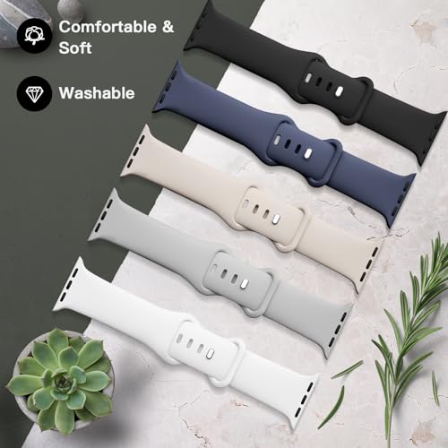EOMTAM 5 Pack Silicone Sport Straps Compatible for Apple Watch Band 38mm 40mm 41mm 42mm 44mm 45mm 49mm for Women Men,Soft Waterproof Wristbands for iWatch Series 9 Ultra 8 SE 7 6 5 4 3(White,38)