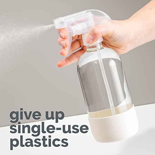 Vine Creations Glass Spray Bottles for Cleaning Solutions, Clear Glass Spray Bottle with Silicone Sleeve, 16 oz Empty Spray Bottles for Cleaning, Plant Spray Bottle, Mist and Stream Nozzle - 2 Pack