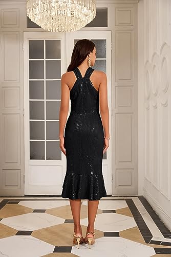 Women's Halter Silver White Sequin Dress Sparkly Ruched Split Mermaid Cocktail Dresses XL