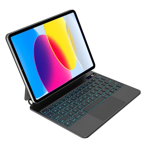 Emoonland Keyboard Case for iPad 10th Generation – Magic Keyboard, Magnetic Stand, Multi-Touch Trackpad, 7 Colors Backlit, Compatible with iPad 10.9 inch 10th Generation Floating Keyboard