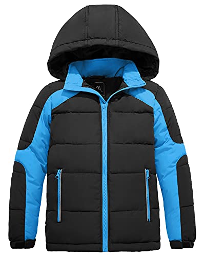 ZSHOW Boys' Warm Hooded Winter Jacket Soft Fleece Lined Quilted Puffer Coat(Black & Blue,6-7)