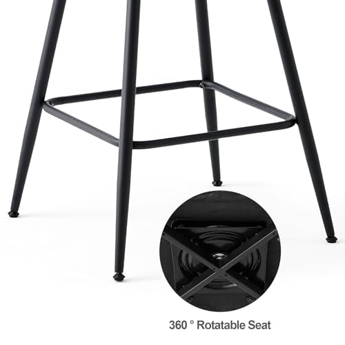 Bekrvio Swivel Bar Stools Set of 4, Mid Century Modern 29" Bar Chairs with Rattan Back and Metal Legs, Upholstered Boucle Fabric Barstools Island Stools for Kitchen Counter, Home Bar, Green