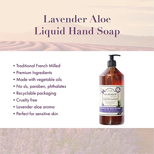 A LA MAISON French Liquid Hand Soap, Lavender Aloe - Natural Hand Wash Made with Essential Oils - Biodegradable, Plant-Based, Vegan, Cruelty-Free, Alcohol & Paraben Free (33.8 oz, 1 Pack)
