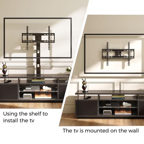 Rolanstar TV Stand with Mount and Power Outlet 51.2", Swivel TV Stand Mount for 32/45/55/60/65/70 inch TVs, Height Adjustable Modern Entertainment Center with Storage & LED Lights, TV Table Black