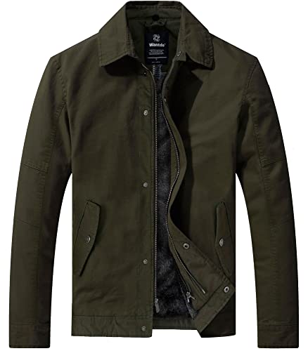 wantdo Men's Casual Winter Jacket Fleece Lined Work Jackets Warm Cargo Military Coat with Hood Army Green X-Large