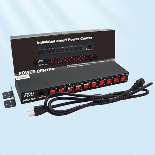 CENTROPOWER PDU Power Strip,10 Outlet Surge Protector-1800 Joules,10 Front Switch Control,1U Rack Mount.100V- 240V/15A.