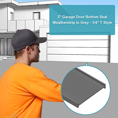 3" Garage Door Bottom Seal Weatherstrip in Grey - 1/4" T Style - All Widths (8' Wide Door)