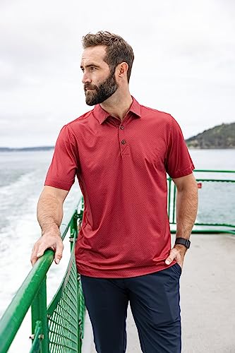 Cutter & Buck Pike Eco Tonal Geo Print Stretch Recycled Mens Big & Tall Polo, Cardinal Red
