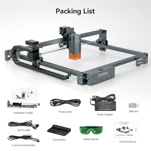 ATOMSTACK 12W Laser Engraver, A10 PRO V2 Laser Cutter, 0.06mm High Accuracy Laser Engraving Machine for Wood and Metal, Dark Acrylic, Glass, Leather, Engraving Area 15.7 "x15.7"