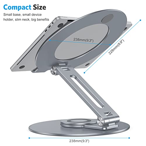 OMOTON Adjustable Laptop Stand with 360 Rotating Base, Ergonomic Laptop Riser for Collaborative Work, Dual Rotary Shaft Fully Foldable for Easy Storage, Fits All Laptops up to 16 inches, CoolGrey