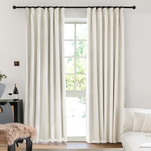 Red Thick 2-layer Linen Pinch Pleated Full Blackout Curtains for Bedroom - Two Pages Black Out Curtains 84 Inch Long 2 Panels Set for Living Room Darkening Thermal Window Curtains Drapes, 16 Hooks