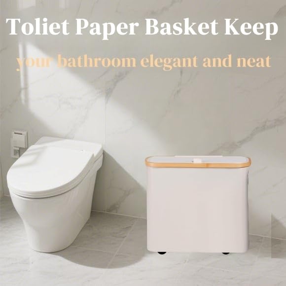 Toilet Paper Storage Basket with Lid, Large Capacity for 12 Rolls, Stackable and Foldable Freestanding Paper Towel Holder - Space Saving Modern Beige Design