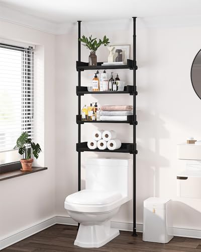ALLZONE Adjustable Over The Toilet Storage Cabinet,Tension Mount Bathroom Organizers and Storage Over Toilet with 4 Adjustable Shelves,Over Toilet Bathroom Organizer Fit 92-116 Inch Tall,Black