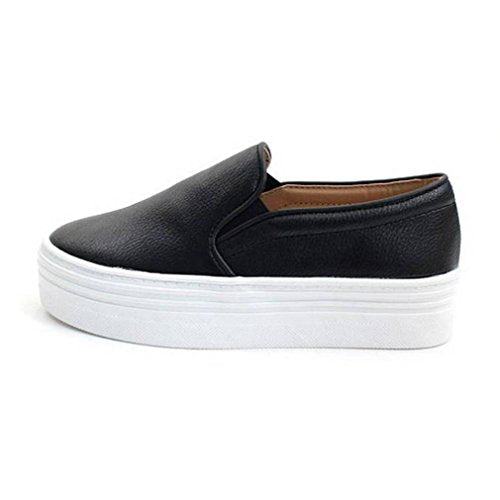 EpicStep Women's Beige Casual Simple Slip-On Mid Heels Thick Soles Platform Shoes Low Fashion Sneakers 6 M US