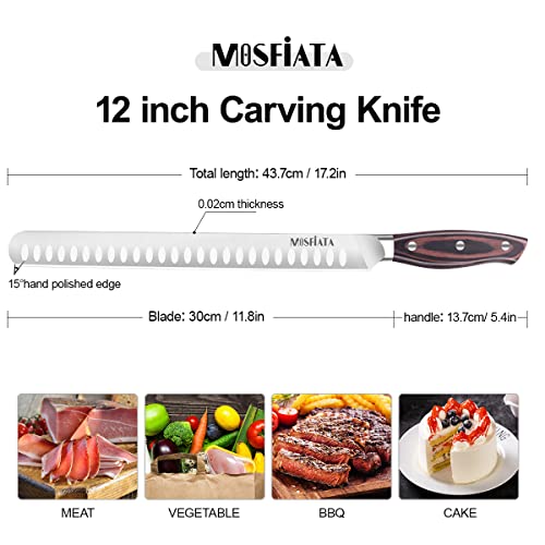 MOSFiATA 12" Slicing Carving Knife –BBQMeat Cutting Knife-Forged High Carbon German Steel – Ergonomic Handle Design-With Gift Box