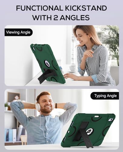 Cantis Case for iPad Air 11-inch M2 (2024), iPad Air 5th Generation (2022)/ iPad Air 4th Gen (2020) 10.9 Inch, Heavy Duty Shockproof Rugged Protective for iPad Air Case, Alpine Green+Black