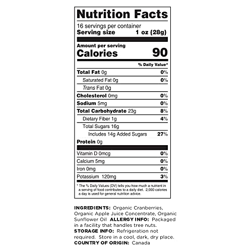 Terrasoul Superfoods Organic Dried Cranberries, 16 Oz - Apple Juice Sweetened