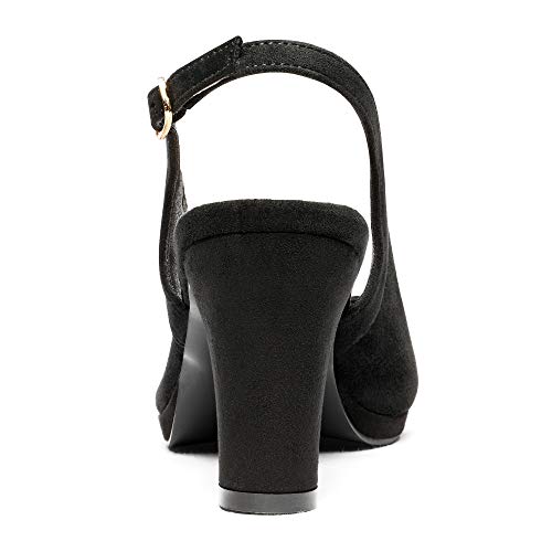 DREAM PAIRS Women' s Neina Sexy high Chunky Heels Block Platform Slingback peep Toe Dress Pumps Shoes Black Suede Size 10