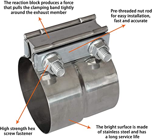 Exhaust Band Clamp 2.5 Inch Joint Exhaust Pipe Muffler Clamp Band 304 Stainless Steel(4 Pack 2.5" Lap Joint Exhaust Clamp)