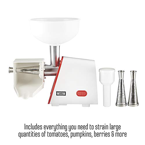 Weston Deluxe Electric Tomato Strainer, Food Mill, Sauce Maker for Salsa, Fruits, Apples, Berries, 4 Quart (82-0250-W)