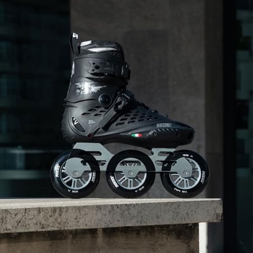 ROCES Men's X35 3X110 TIF Durable Adjustable Maneuverable Outdoor Urban 3 Wheel Freestyle Hard-Boot Inline Racing Skates with Secure Closure System & Invisible Frame,Black/Silver, 8