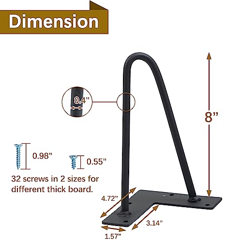 Thanaddo 6" Hairpin Furniture Legs 4PCS, Heavy Duty Solid Steel 2 Rod Furniture Legs with 2 Sizes Screws and 4pcs Floor Protectors for Nightstand, Cabinet, Bench Chair, Coffee Table, Desk, etc, Black