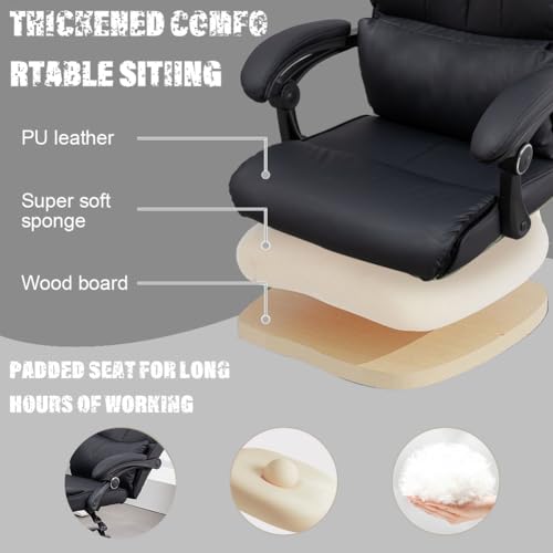 HousePrint Reclining Office Chair with Foot Rest PU Leather Chair with Footrest High Back Home Office Desk Chair with Back Support Ergonomic Office Chair - Not Springy Recline (Black)