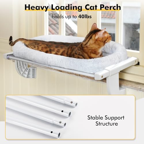 Zoratoo Window Sill Mount Cat Perch for Indoor Cats, One-Step Sliding Clamping Slot Adjustment Cat Hammock with Removable Two Fabrics Cover, No Suction Cups Cat Bed for Windowsill & Bedside (Medium)