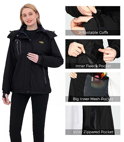 wantdo Women's Winter Windproof Snow Coat Waterproof Warm Ski Jacket White & Black 3XL