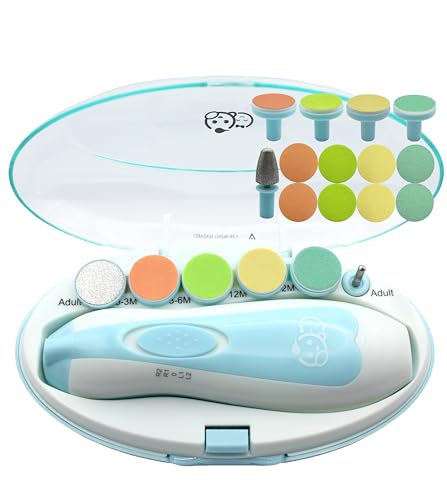 Royal Angels Baby Nail File, 21 in 1 Set with Labels, Electric Nail Kit, Extra 13 Replacement Tools, Baby Nail Trimmer, Baby Nail Care, Newborn Toddler Toes & Fingernails Clipper, Trim & Polish (Blue)