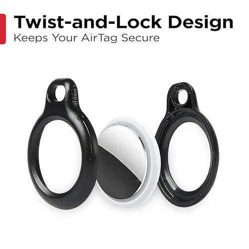 KeySmart AirClip Apple Airtag Keychain Holder - Twist and Lock Air Tag Holder, Includes Loop Strap and Black Key Ring (Black, 1 Pack)