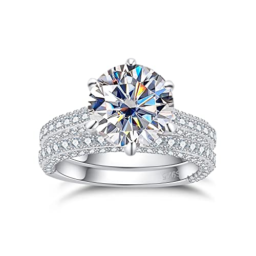 Gobaalele 4ct Cubic Zirconia Wedding Ring Set, CZ Engagement Ring Bridal Set Christmas gift for women, 925 Sterling Silver Promise Ring Wedding Band Size 4.0 (Round Cut)