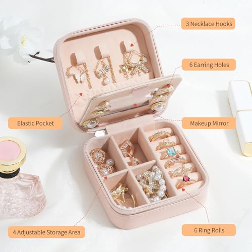 Sepaumo Initial Travel Jewelry Case, Small Travel Jewelry Organizer Box for Women Girls, Personalized Graduation Birthday Gifts for Her Mom Kids Necklace Earring Ring Organizer (V, pink)
