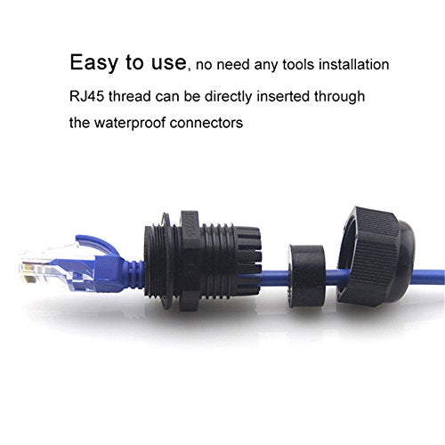 (2 Pack) Toptekits RJ45 Waterproof Connector IP67 Ethernet Network Cable Connector Double Head Outdoor LAN Coupler Adapter Female Cat5, 6,8P8C