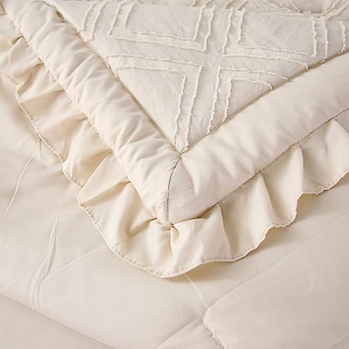 ZRNBAST Pink Toddler Bedding Set for Girls with Ruffle, Cozy Blush Tufted Toddler Bed Set 4-Piece Embroidery Shabby Toddler Comforter Set Include Comforter, Pillowcase, Flat Sheet, Fitted Sheet