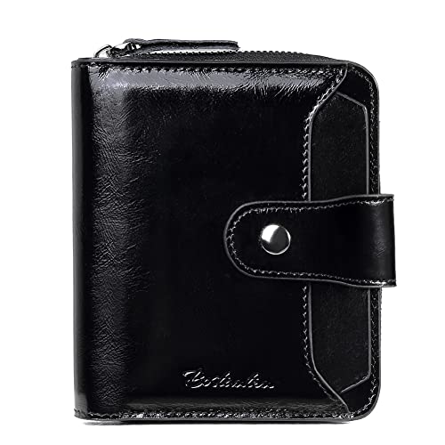 BOSTANTEN Leather Wallets for Women RFID Blocking Zipper Pocket Small Bifold Wallets Card Case Grey