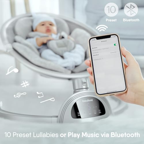 BabyBond Baby Swings for Infants, Bluetooth Infant Swing with Music Speaker, 3 Seat Positions, 5 Point Harness Belt, 5 Speeds and Remote Control - Portable Baby Swing for Indoor and Outdoor (Black)