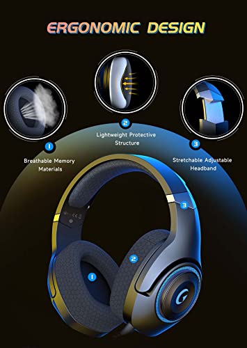 KAPEYDESI Wireless Gaming Headset, 2.4GHz USB Gaming Headphones for PS5, PS4,Switch,PC,Mac with Bluetooth 5.2, 40H Battery, ENC Noise Canceling Microphone, 3.5mm Wired Jack for Xbox Series (Black)