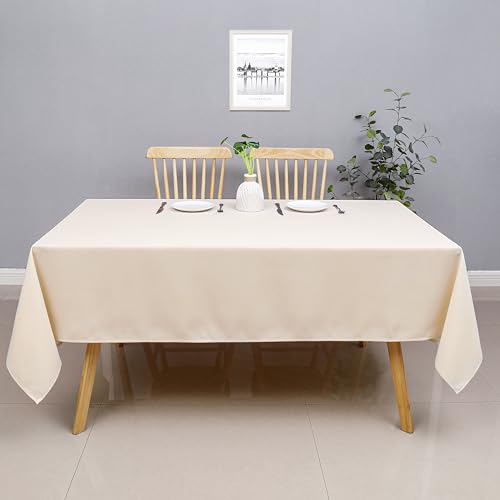 Wewoch Beige Rectangle Tablecloth Wrinkle Resistant Washable Fabric Table Cloth for Dining,Kitchen, Parties Weddings and Outdoor Use 60 Inch by 84 Inch