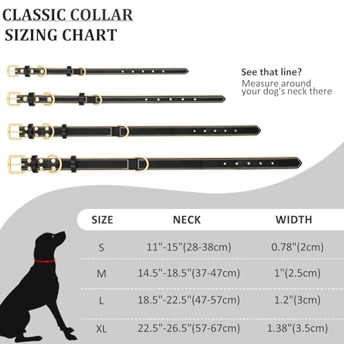 HSIGIO Leather Dog Collar for Small Medium and Large Dogs, Soft Padded Dog Leather Collar with Gold Buckle, Adjustable Genuine Leather Collars for Small Dogs(Black, S)