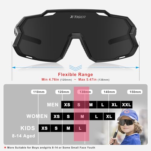 X-TIGER Kids Sunglasses Polarized Youth Baseball Sunglasses for 8-14 boys girls UV400 Sports Softball Cycling Glasses