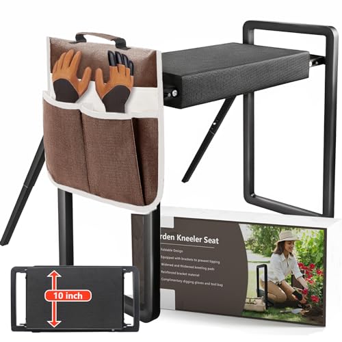 Onadak Anti-Tipping Garden Kneeler and Seat,Foldable Garden Stool Heavy Duty Gardening Bench,Garden Kneelers for Seniors,Great Gardening Gifts for Women and Men, Bench Comes with Tool Pouch,Black