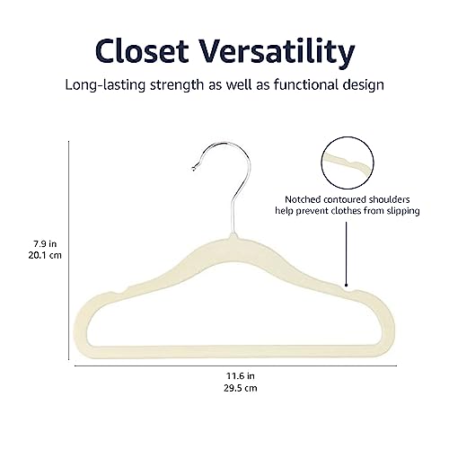 Amazon Basics Kids Velvet, Non-Slip Clothes Hangers (Baby/Toddler), 11.6 Inches (for Baby Clothes), Pack of 30, Beige