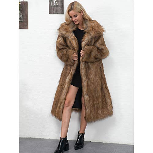 RomanticDesign Women's Long Lapel Faux fur Jacket Shaggy Coat Warm Outerwear Cardigan Brown US 2