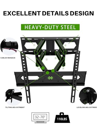 USX MOUNT TV Wall Mount for 32-65 inch Flat Screen/LED/4K TVs up to 110lbs, Full Motion TV Bracket, Swivel/Tilt TV Mount with Articulating Dual Arms, Max VESA 400x400mm, Fits 12/16" Wood Stud