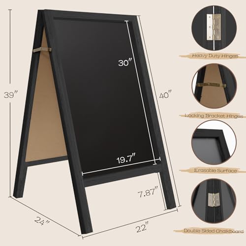 TEAKMAMA Extra Large Wooden 40x22 Chalkboard, Double-Sided Sidewalk A Frame Chalkboard Sign, Sturdy Sandwich Board for Restaurant, Business or Wedding,Black