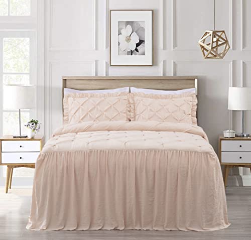 Chezmoi Collection Sinclair 2-Piece Ruffle Skirt Bedspread Set - French Country Chic Farmhouse - Twin, Blush