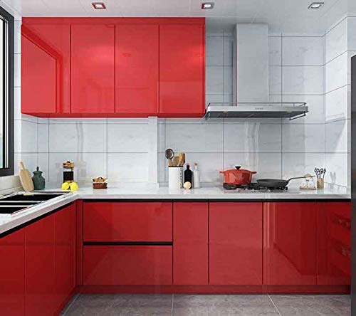 15.8''x393.7''Red Contact Paper for Countertops Self-Adhesive Wallpaper Removable Red Peel and Stick Wallpaper Waterproof Easy to Clean Vinyl Roll Decorative Kitchen Cabinet for Wall Covering