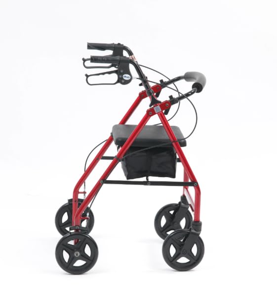 Drive Medical Aluminum Rollator Fold Up and Removable Back Support, Padded Seat with 7.5-Inch Casters, Red
