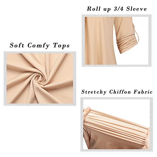 Ninedaily Womens Summer Tops 2024 Dressy Casual 3/4 Sleeve V Neck Shirt Work Blouses Business Outfits Tie Dye Brown,Size L